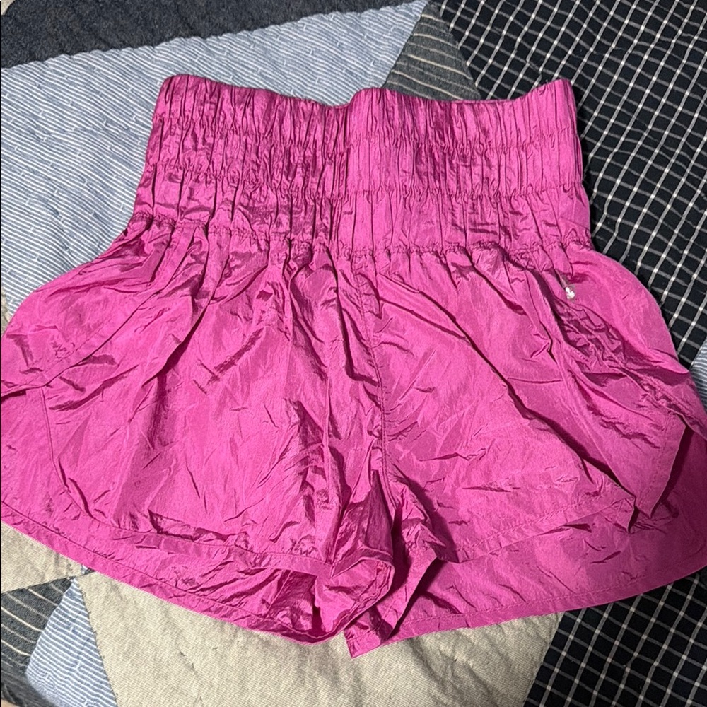 High-Waist Smocked Hot Pink Women's Shorts